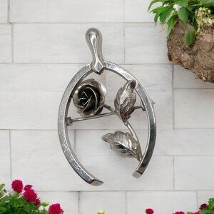Vintage BOND BOYD Sterling Silver Rose Wishbone Brooch Good Luck 925 Designer